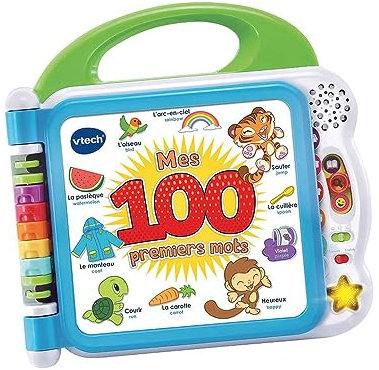 VTech - Mon Imagier Bilingue, Imagier Parlant Mes 100 Premiers Mots, Livre Sonore, 12 Pages Illustrées et Interactives, Jouet Éducatif, Cadeau Enfant Dès 18 Mois - Contenu en Français et Anglais