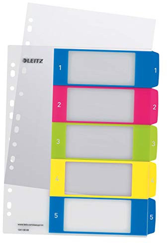 Leitz A4 Register, Trennblätter, Beschriftbares Deckblatt,WOW, Mehrfarbig (Zahlen 1-5 / 10er Pack)
