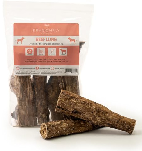 Dragonfly Products Beef Lung for Dogs & Puppies, Natural Air-Dried Chew | single ingredient, honeycomb texture, high protein, grain & gluten free, cleans teeth, softer mouths, 500g