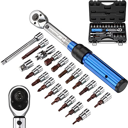 BULLTOOLS Drehmomentschlüssel-Set, 1/4-Zoll-Antrieb, 2-Richtung, verstellbar, 72 Zähne, Drehmomentschlüssel mit Schnalle (20-200 Zoll/2-22 Nm)