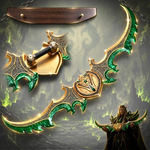 Kriegsgleve von Azzinoth - World of Warcraft, Schwert mit Wandhalterung, 124 cm, die Zwillingsklingen von Azzinoth, Metallschwert für Wow-Cosplays, Sammlungen & als Geschenk, grün