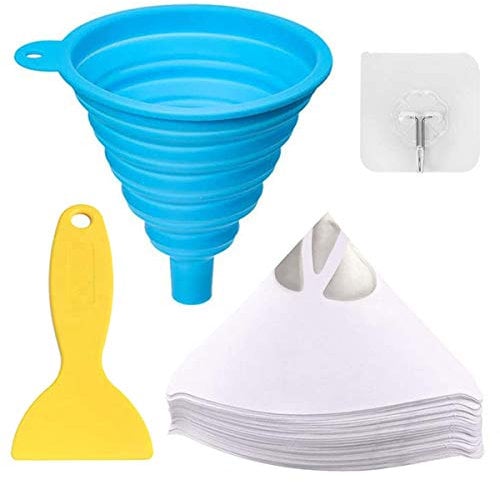 Youmile 100 Pcs Paper Paint Filters 100 Micron Disposable Paint Paper Strainers for Resin 3D Printer with Collapsible Silicone Funnel, Hook, Clean Tool