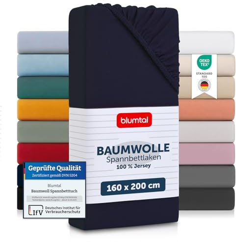 Blumtal® Basics Spannbettlaken 160x200x30cm Jersey im 2er Set - Bettlaken aus 100% Baumwolle - Oeko-TEX zertifiziertes Spannbetttuch 160x200x30cm - Dark Ocean Blue