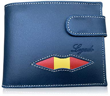 LEGADO Cartera Hombre Piel Cartera Hombre Piel Bandera España Cartera para Hombre España Bandera Cartera Piel Ubrique Regalo Pulsera Bandera de España (Azul con Broche)