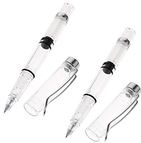 2Pcs Transparent Fountain Pens with Ink Absorber, Refillable Calligraphy Pens for Writing, School Stationery for Students and Adults