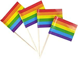 100 palillos de dientes con bandera gay del orgullo arcoíris, banderas para cupcakes, decoración de cócteles, alimentos, bares, pasteles, frutas (arcoíris)