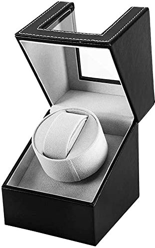 LINGFANSTORE Automatische Uhrenbeweger Box,luxuriöser Single Uhrenbeweger,Uhrengehäuse mit leisem Mabuchi Motor,Batteriebetrieb oder Netzteil PU Leder (Schwarz)