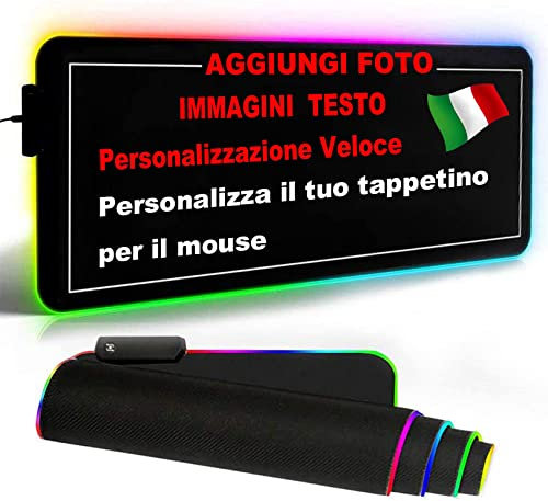 Tappetino Mouse da Gioco LED RGB Esteso Personalizzato Crea il tuo Tappetino Spessore 4 mm, Regalo Personalizzato per Gli Amanti del Gioco, 60-80-90cm × 30-35-40cm