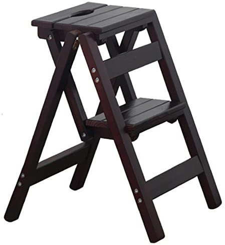 DCLINA Hocker Klapptritt 2 Stufen Massivholz Holz Leicht Und Faltbar Für Kinder Erwachsene Für Bibliothek Loft Küche Home Dekoration/Schwarz