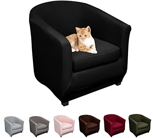 Lydevo Sesselhussen Clubsessel Stretch Sesselschoner Sesselbezug Tub Chair Cover Couchbezug Elastisch Anti-Rutsch Club Sesselüberwürfe Husse für Loungesessel,Schwarz