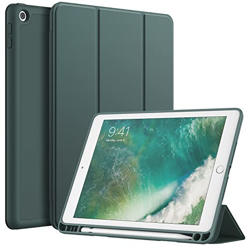 JETech Hülle für iPad 9,7 Zoll (6./5. Generation, 2018/2017) mit Stifthalter, Dünne Tablet Schutzhülle mit Weicher TPU Rückseite, Auto Wachen/Schlafen (Neblig Grün)