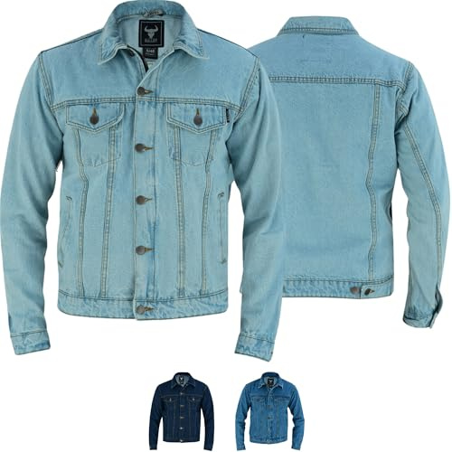 BULLDT Jeansjacke Herren - Truckerjacke Bikerfashion - 100% Baumwolle Vintag - Trucker Jacket 2in1 Knopfverschluss mit YKK-Reißverschluss -