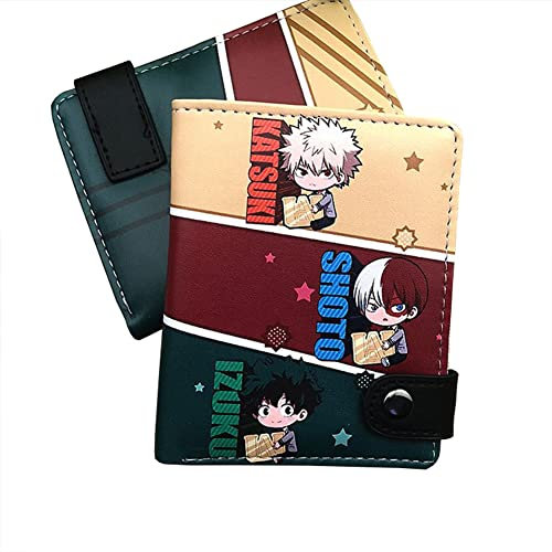 Jiumaocleu Portefeuille My Hero Academia MHA en cuir synthétique, personnages de dessin animé 3D Midoriya Izuku, Todoroki Shouto, Bakugō Katsuki pour adolescents, garçons, filles, fans d'anime