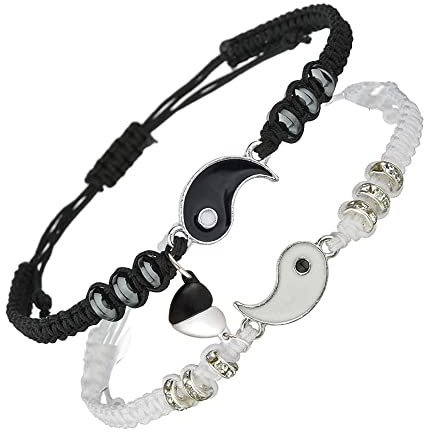 Fuqimanman2020 Handgefertigtes geflochtenes Liebes-Unendlichkeits-Armband für Paare, Herz, passende Anziehungskraft, Kreuz, Yin-Yang-Beziehung, verstellbare Kordel für Sie und Ihn