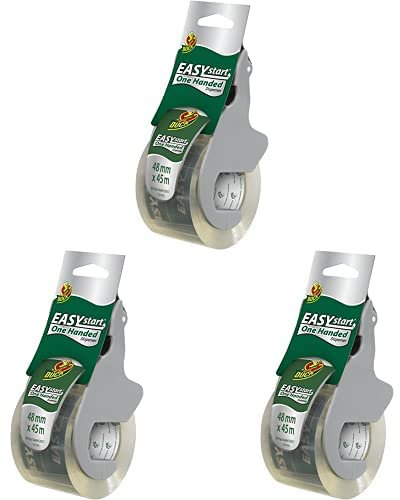 DUCK Easy Start Packband – Transparentes Klebeband für sorgfältiges, schnelles Verpacken mit einer Hand – Auch für schwere Kartons – 48mm x 45m, 3er Pack