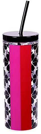 Kate Spade New York Vaso acrílico floral con tapa y popote, 20 onzas, vaso delgado de doble pared (flor de pala negra)