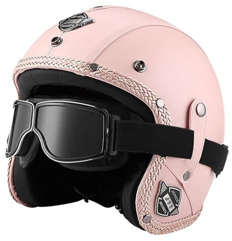 Casco vintage retrò Scooter Casco jet ciclomotore Casco mezzo casco in pelle 3/4 con visiera Casco aperto per uomo e donna Certificazione DOT ECE,G-S=(55~56cm)