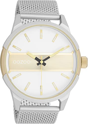 Oozoo Timepieces Herren Uhr in Silber Gold | Armbanduhr Herren mit Mesh Metallarmband | Hochwertige Uhr für Männer | Edle Analog Herrenuhr in rund C11106