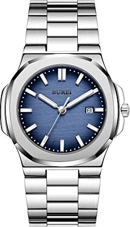 BUREI Herren Mode Armbanduhr Analog Zeiger Quarz Edelstahlarmband mit Datum