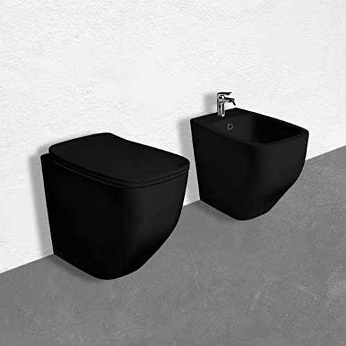 Paar bodenstehendes WC und Bidet aus mattschwarzer Keramik