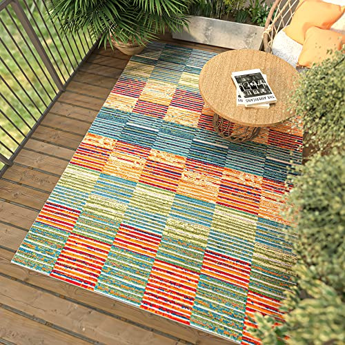 Mazovia In-& Outdoor Teppich Balkon 80x150cm Creme Geometrisch Wetterfest