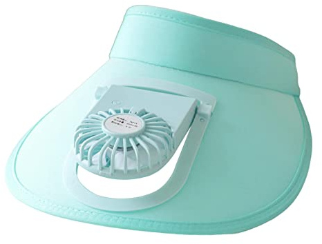 F Fityle Sun Visor Hat with Fan Summer Large Brim Cooling Fan Hat Sun Hat Empty Top USB Powered 3 Speeds Fan Visor Hat for Cycling Camping Travel, Blue