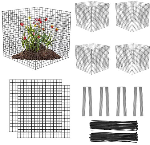 Pflanzenschutzgitter aus Draht, quadratisch, Draht, Pflanzenkäfig, Hühnerdraht, Glocke mit 20 Erdspießen und 100 Nylonbändern, schützt Pflanzen, Garten, Sträucher und Gemüse vor Tieren, 30,5 x 30,5