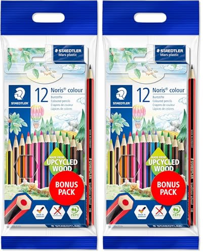 STAEDTLER 185 SET2 Noris Colour Colouring Pencils + FREE Tradition HB Pencil and Mars Eraser (Pack of 24 Pencils)