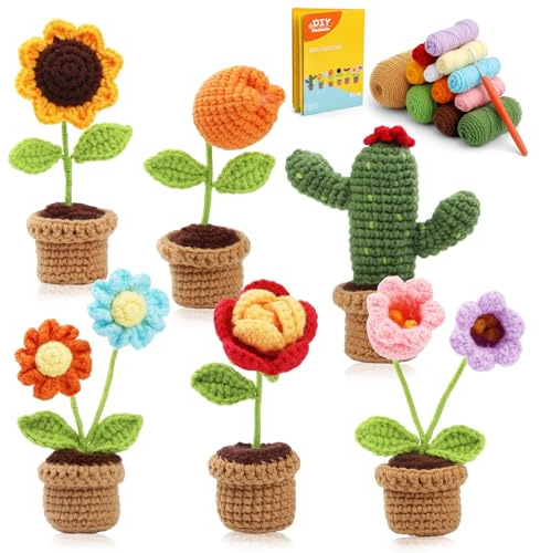 Doxiru Crochet Kit for Beginners, 6 Pcs Crochet Flower Starter Kit | Crochet Kit With Instructions And Video Tutorials, Crochet Starter Kit for Home Decoration And Diy Crochet Projects