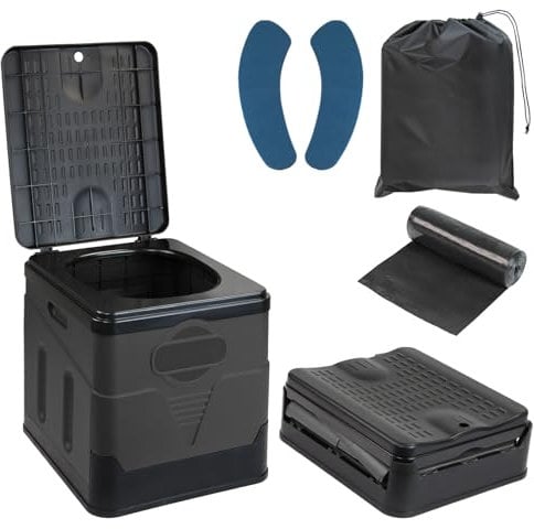 Montafox Toilette Portable Camping Max 150 kg Toilettes Mobiles WC Toilettes Pliables Sèches Séparées 12 Sachets Stables - Couleur:Gris/Noir
