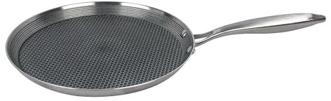 4BIG.fun Poêle à crêpes en acier inoxydable - Diamètre : 28 cm - Pour plaques à induction - Structure en nid d'abeille