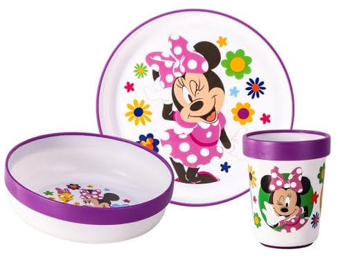 Minnie Mouse 3pcs Reusable Bicolor Premium Kids Dinner Tableware Set Plate, Bowl & Tumbler, BPA Free