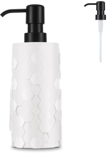 Luxspire Soap Dispenser, 430ml Hand Soap Dispenser with Replacement Pump Head, Refillable Liquid Soap Bottle, Honeycomb Design Soap Dispenser for Bathroom Sink Dispenser Kitchen Laundry, White