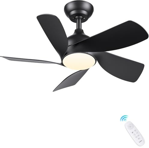 CJOY Ventilador de Techo con Luces y Mando a Distancia, 76cm Ventilador de Techo con 5 Palas, 3 Colores y Regulable, 6 Velocidades, CC Reversible para Dormitorio, Sala de Niños, Sala de Estar, Negro