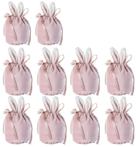 10 Stück Osterhasen-Beutel, Hasenohren-Beutel, Leckerli-Beutel, Samt-Bonbonverpackungsbeutel, Osterhasen-Geschenkbeutel, Kreativer Schmuck-Stoffbeutel (Color : Pink)