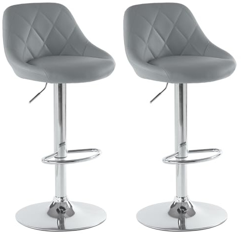 LEADZM Tabouret de Bar Lot de 2 Chaise de Bar Réglable(Gris) | avec Dossier et Repose-Pieds