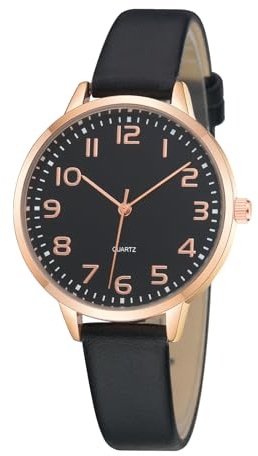 TWOPTION Women's Dainty Analog Leather Dress Watch for Small Wrists, Ladies Waterproof Watches for Women, Reloj para Mujer (Black-23#)