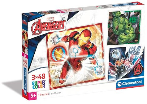 Clementoni Jigsaw Puzzle Marvel The Avengers 3 Puzzle With 48 Pieces - Supercolor Puzzle For Children 5-7 Years, Cartoon, Puzzle Marvel, Gift For Boy/Girls, Puzzle For Kids, Made In Italy, 25315
