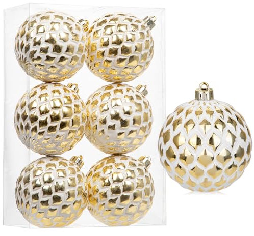 Juego de 6 bolas de Navidad decorativas de 8 cm, estilo vintage, decoración de Navidad, juego de decoración para árbol de Navidad, fiesta de boda