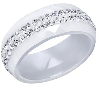 BEALIFE Vielseitiger Keramik Ehering für modische Frauen, 8 mm breite Ringe für Hochzeit, Keramik Ringe für Frauen, Weiß, Größe 9