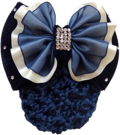 OR S-LINE Turnier-Duttnetz, Haarnetz mit Satinschleife & Strass Turnierdutt Haarschleife mit Spange für Damen & Kinder Ballett Haardutt Gliter