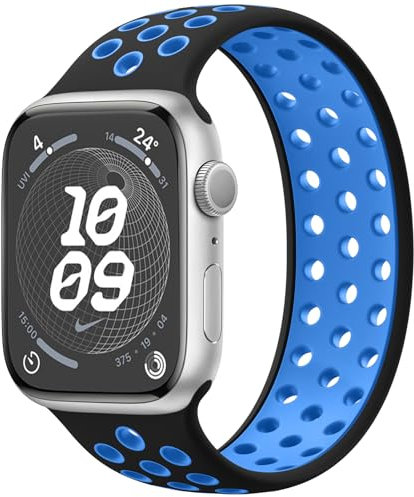 Charlam Sportiva Loop Cinturino Compatibile con Cinturino Apple Watch 45mm 44mm 42mm 49mm, Cinturini in Silicone Morbido e Traspirante per iWatch Serie 9 8 7 6 5 4 3 2 1 SE Ultra, Uomini, Nero/Blu