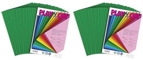 PLAY-CUT Fotokarton A4 Set Grasgrün (300g/m2) | 20 Bogen Din A4 Foto Karton Bunt | Dickes Foto Papier | Premium Druckerpapier Dicke Stärke | Karton zum Basteln Drucken (Packung mit 2)