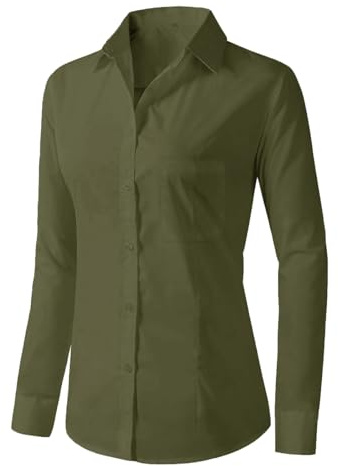Friptspyg Blouse Femmes À Manches Longues Élégante Chemise Chemisier Décontracté Long Blouse Surdimensionné Col V Tops avec Poche