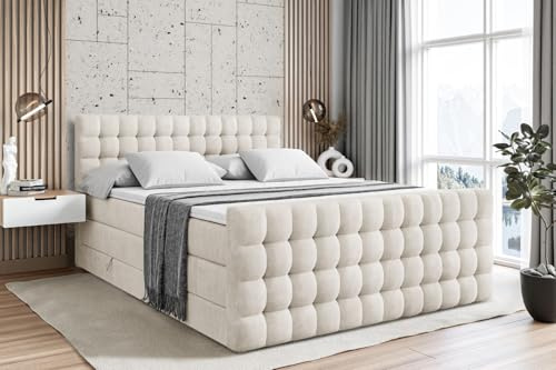 ALTDECOR Boxbett H3 H4 Matratze VIONE-Z King - 120x200 - Beige | Lattenrost, Topper, Boxspringbett mit Bettkasten, Bett mit Stauraum, Doppelbett, Polsterbett