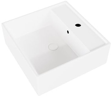 Eridanus Fregadero de cerámica para colgar en la pared, lavabo rectangular blanco brillante con desbordamiento, lavabo de porcelana vítrea para tocador de baño, 410 x 410 x 150 mm