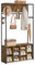 VASAGLE Hall Tree with Bench and Shoe Storage, Coat Rack with Shoe Bench, Hallway Furniture, Open Compartments, Industrial Style, Space Saving, Rustic Brown and Ink Black HSR432K01