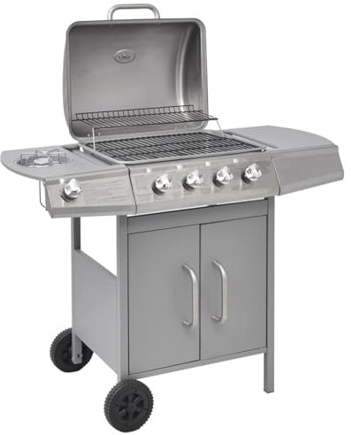 LAPOOH Gasgrill 4+1 Brenner, Grill Gas, Gas Tischgrill, Tischgasgrill, Kombigrill, Grill Für Balkon, Grillstation, Silbern