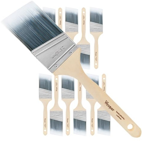 Wesquer 2.5 Inch Angled Paint Brush Set - 12 Pack - Grey Stain - Animal Hair Bristles - Ideal for Walls, Fences, Furniture & More