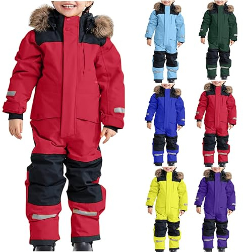 Deals of Today Boys Warm Snowsuit Children's Ski Suit Thermal Overall Winter Warmer Snow Overall Windproof With Removable Hood Mud Suit Outdoor Softshell Ski Clothes